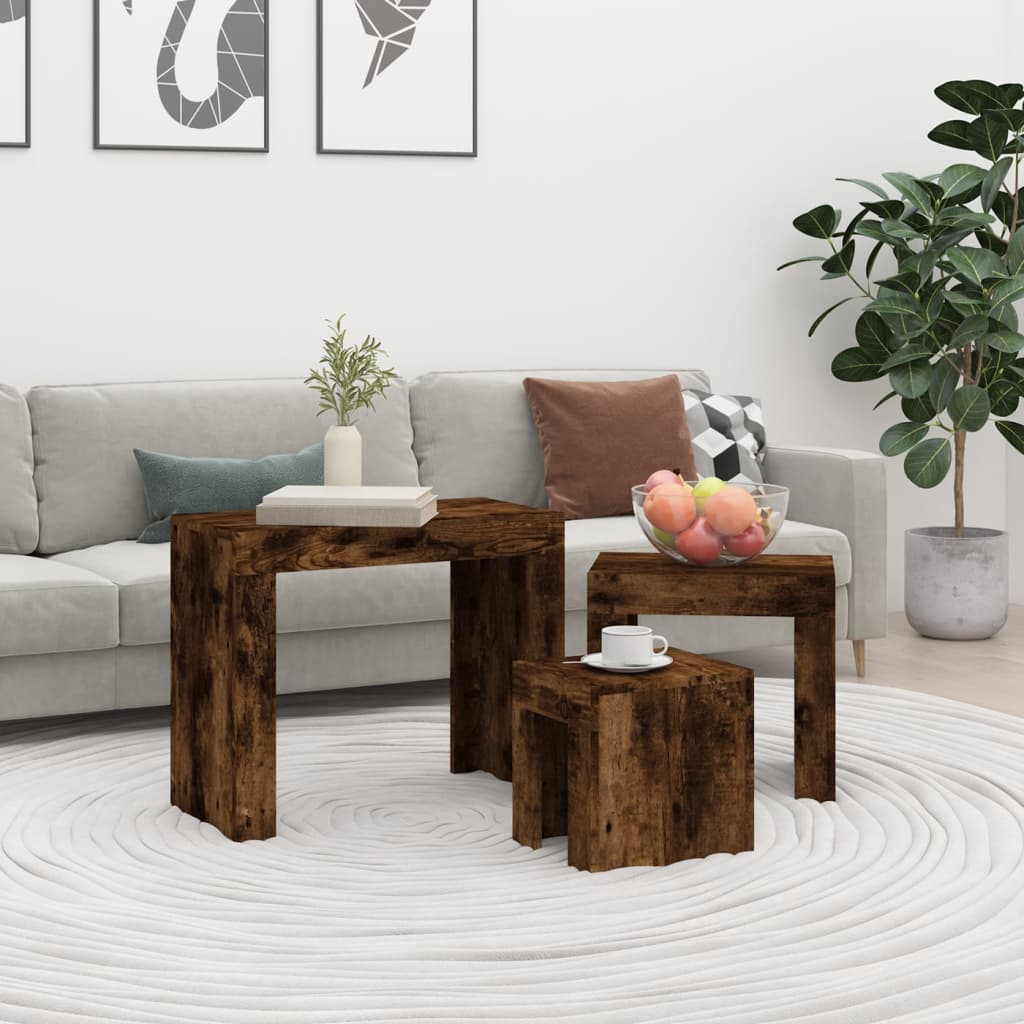Nesting Coffee Tables 3 pcs Smoked Oak Engineered Wood - Casper Homes