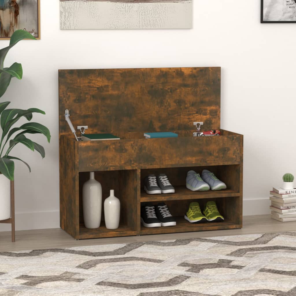 Shoe Bench Smoked Oak 80x30x45 cm Engineered Wood - The Home Maker