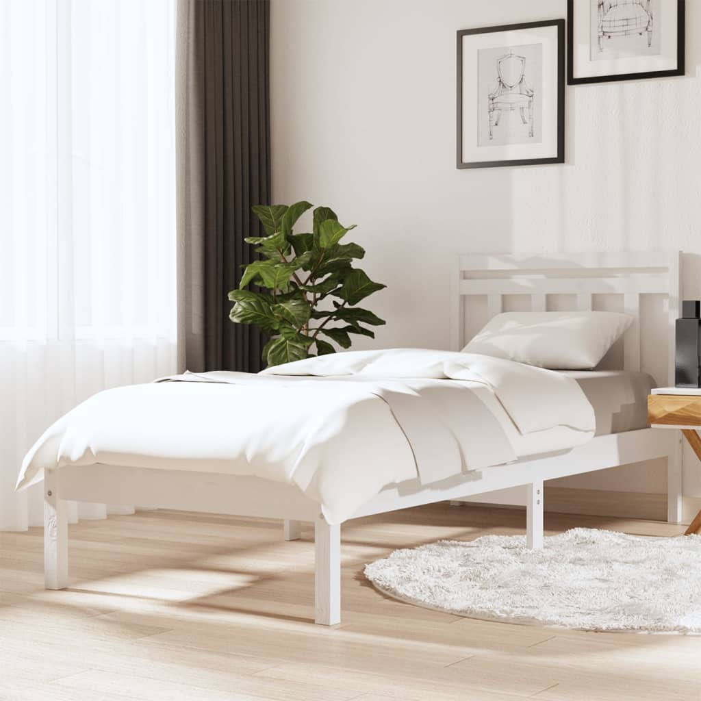 Bed Frame White Solid Wood Pine 100x200 cm - Sid & Sam