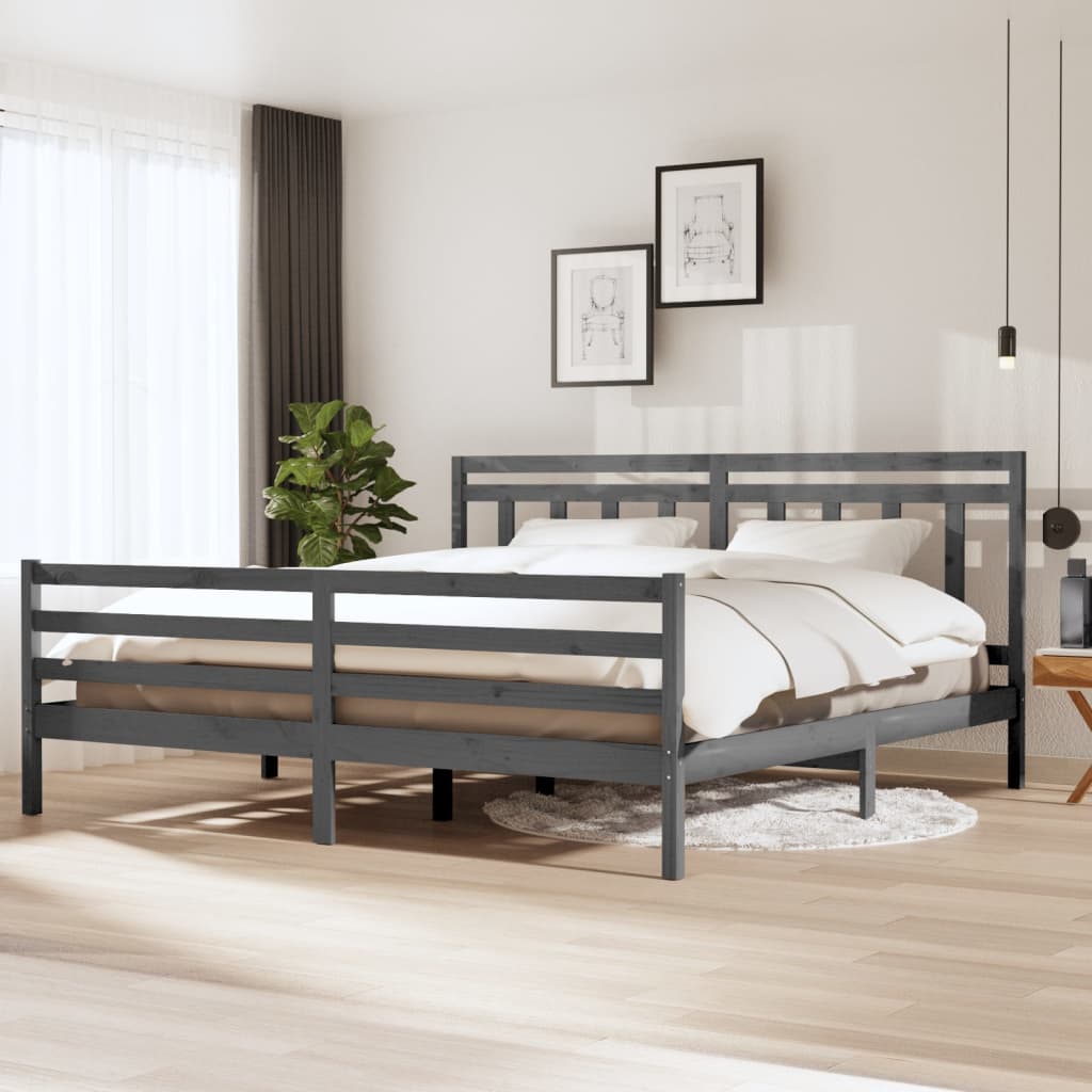 Bed Frame Grey Solid Wood 200x200 cm - Direct Imports