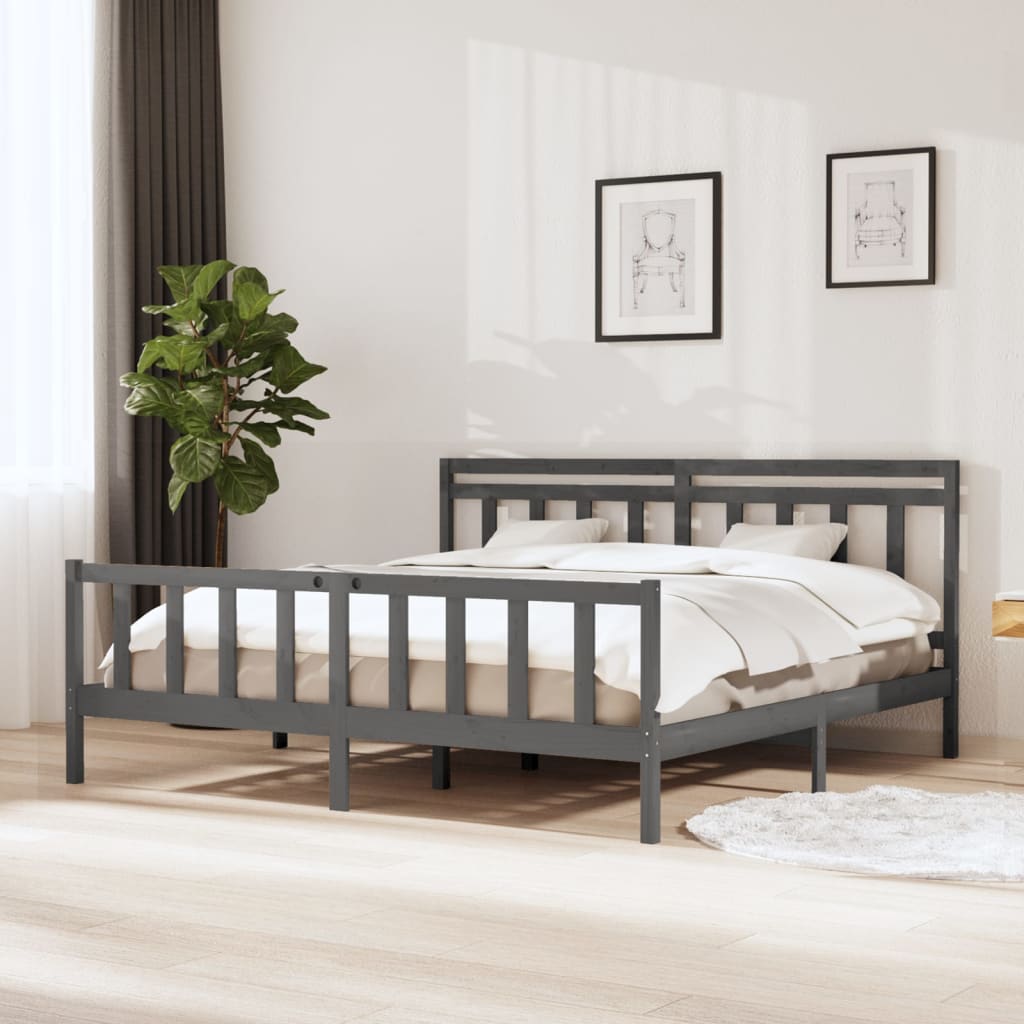 Bed Frame Grey Solid Wood 200x200 cm - Sid & Sam