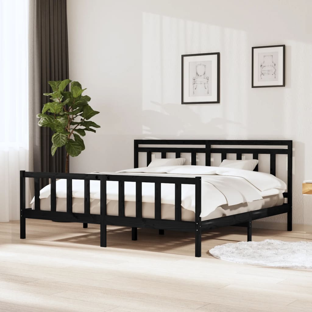 Bed Frame Black Solid Wood 200x200 cm - Sid & Sam