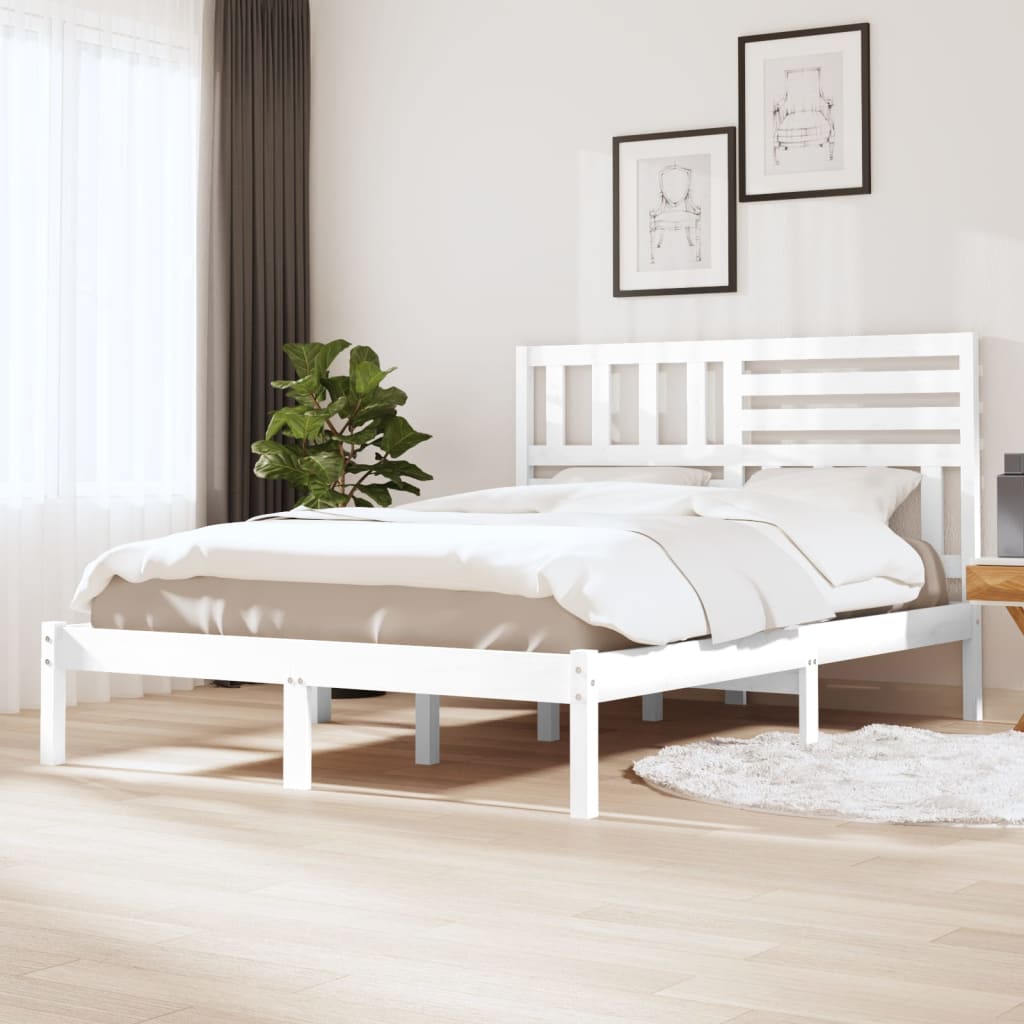 Bed Frame White Solid Wood Pine 160x200 cm - Merlin Deals