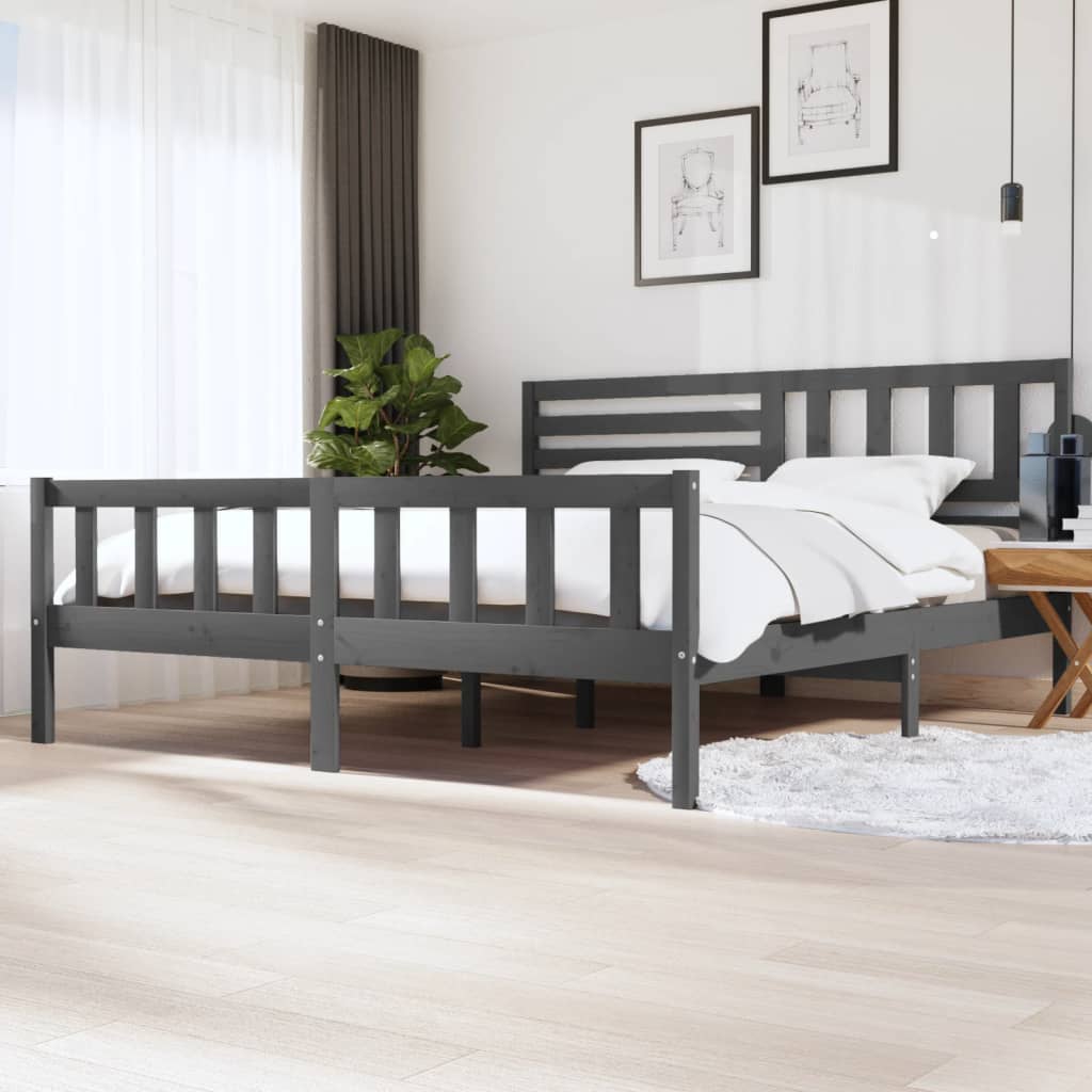 Bed Frame Grey Solid Wood 200x200 cm - Style and Chic