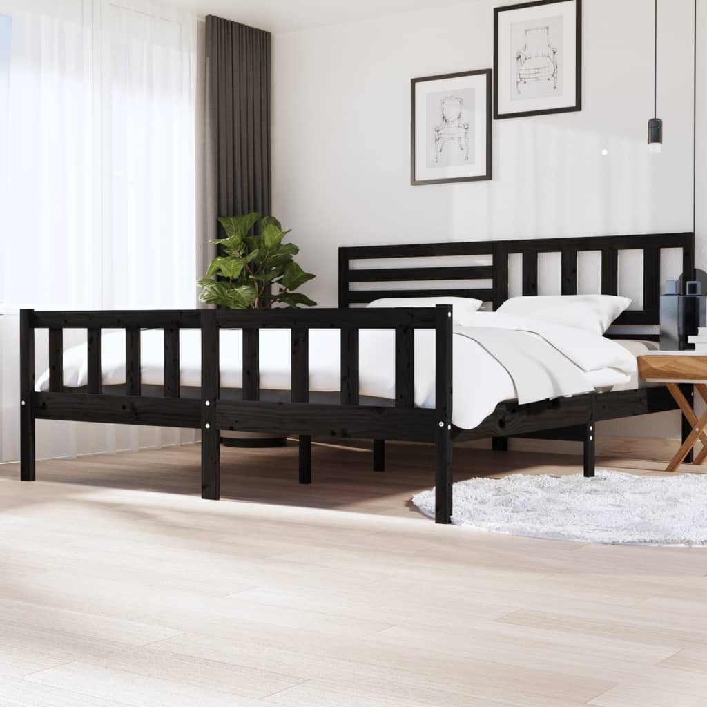 Bed Frame Black Solid Wood 200x200 cm - Style and Chic