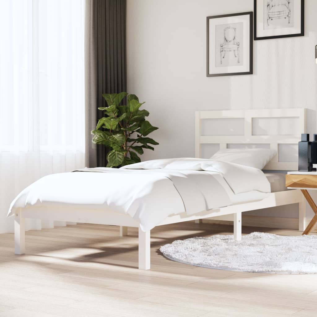 Bed Frame White 90x190 cm Single Solid Wood - Merlin Deals