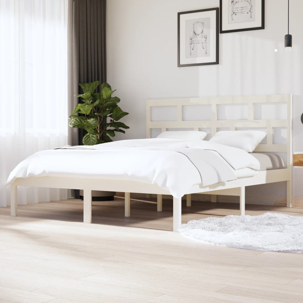 Bed Frame White Solid Wood Pine 160x200 cm - Brittle & Co