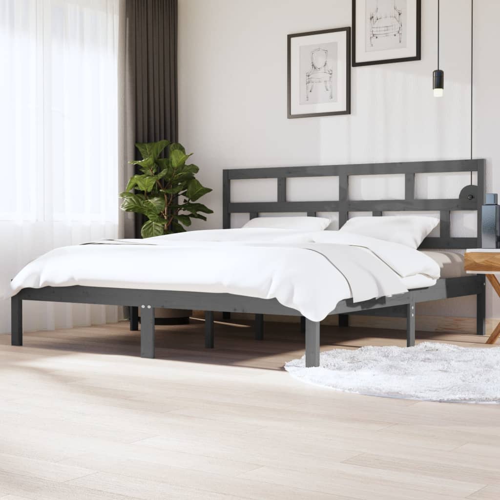 Bed Frame Grey Solid Wood Pine 200x200 cm - Merkel Designers