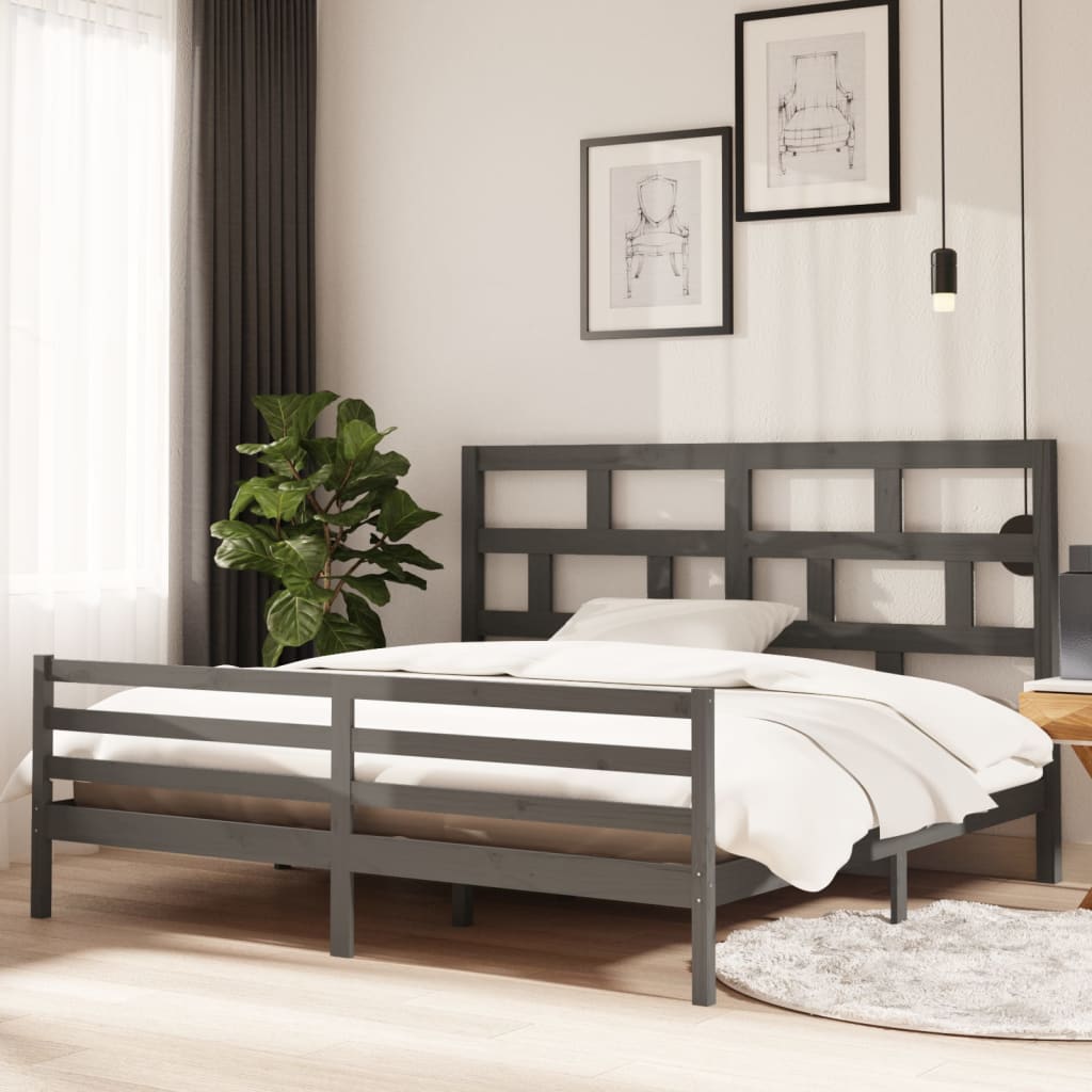 Bed Frame Grey Solid Wood Pine 200x200 cm - Sid & Sam