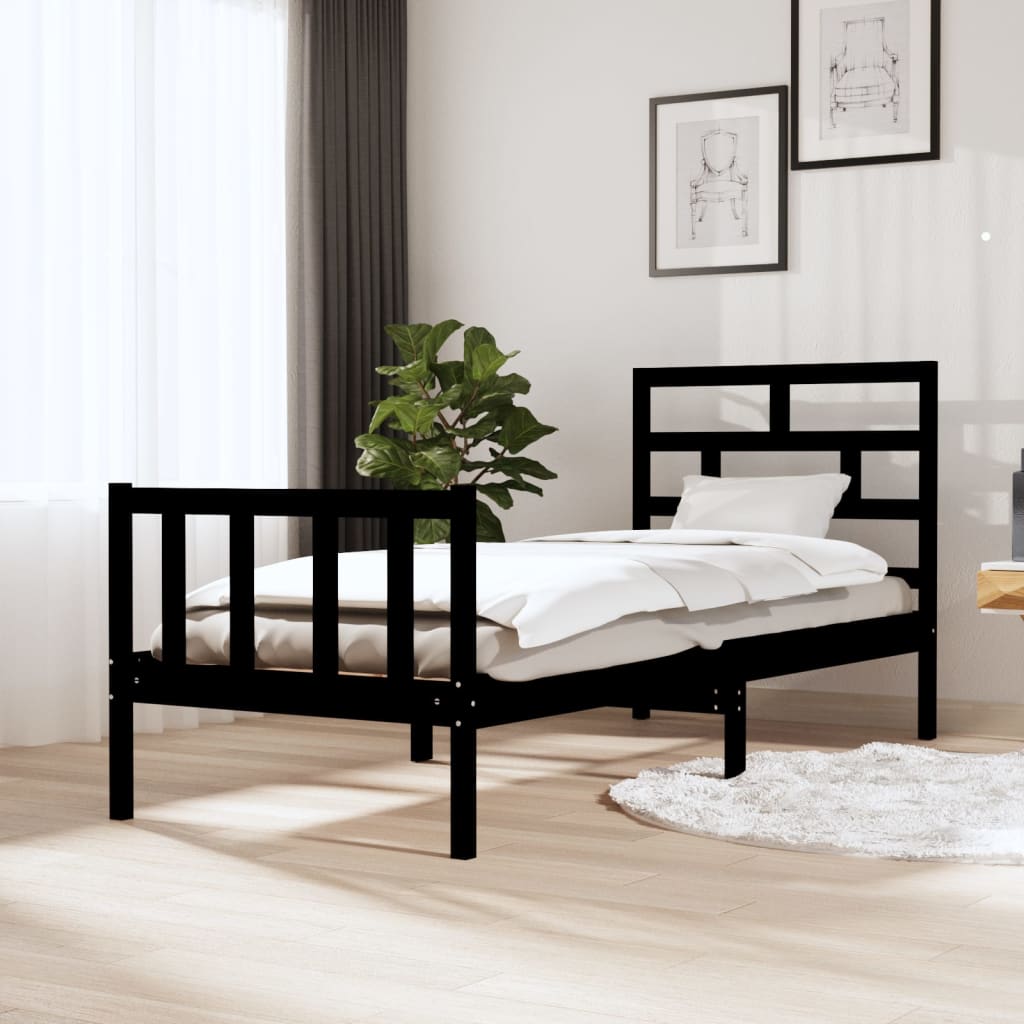 Bed Frame Black Solid Wood Pine 75x190 cm Small Single - Decor Base