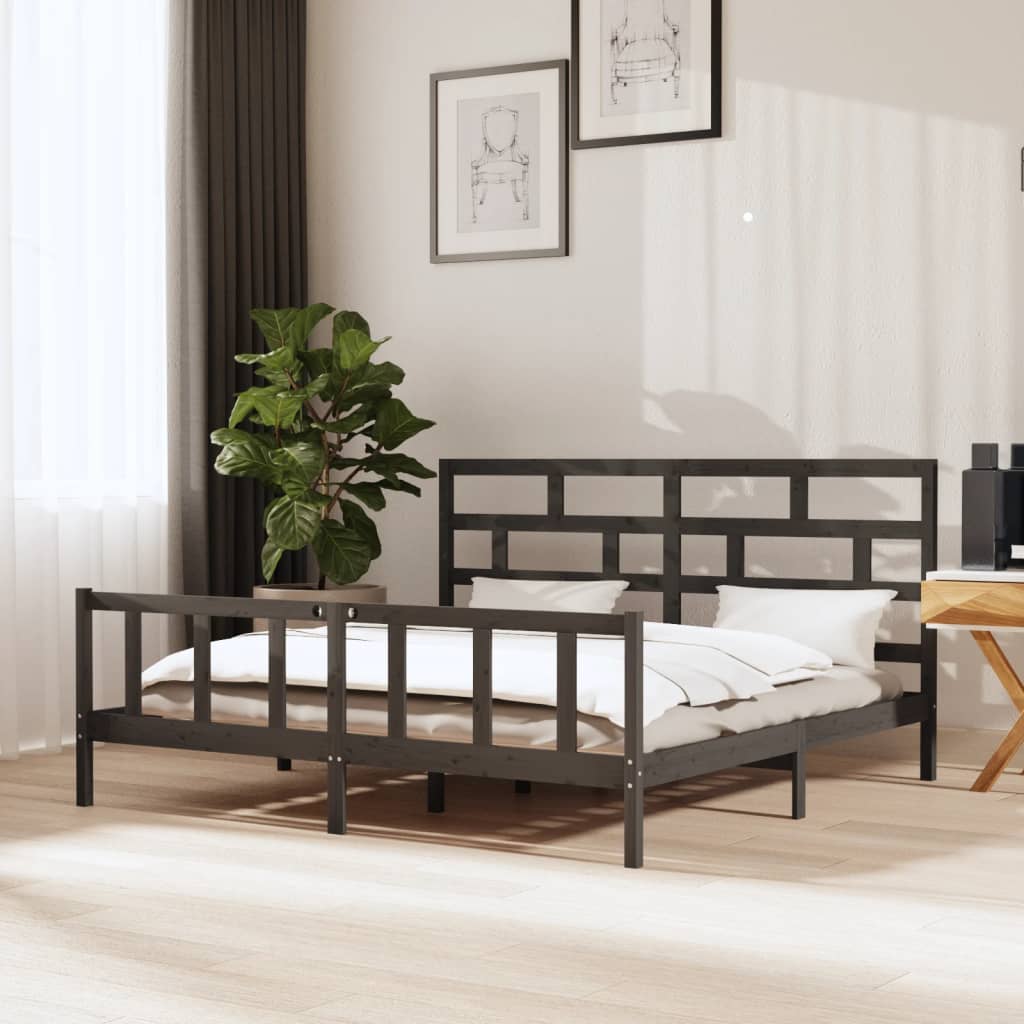 Bed Frame Grey Solid Wood Pine 200x200 cm - Merkel Designers