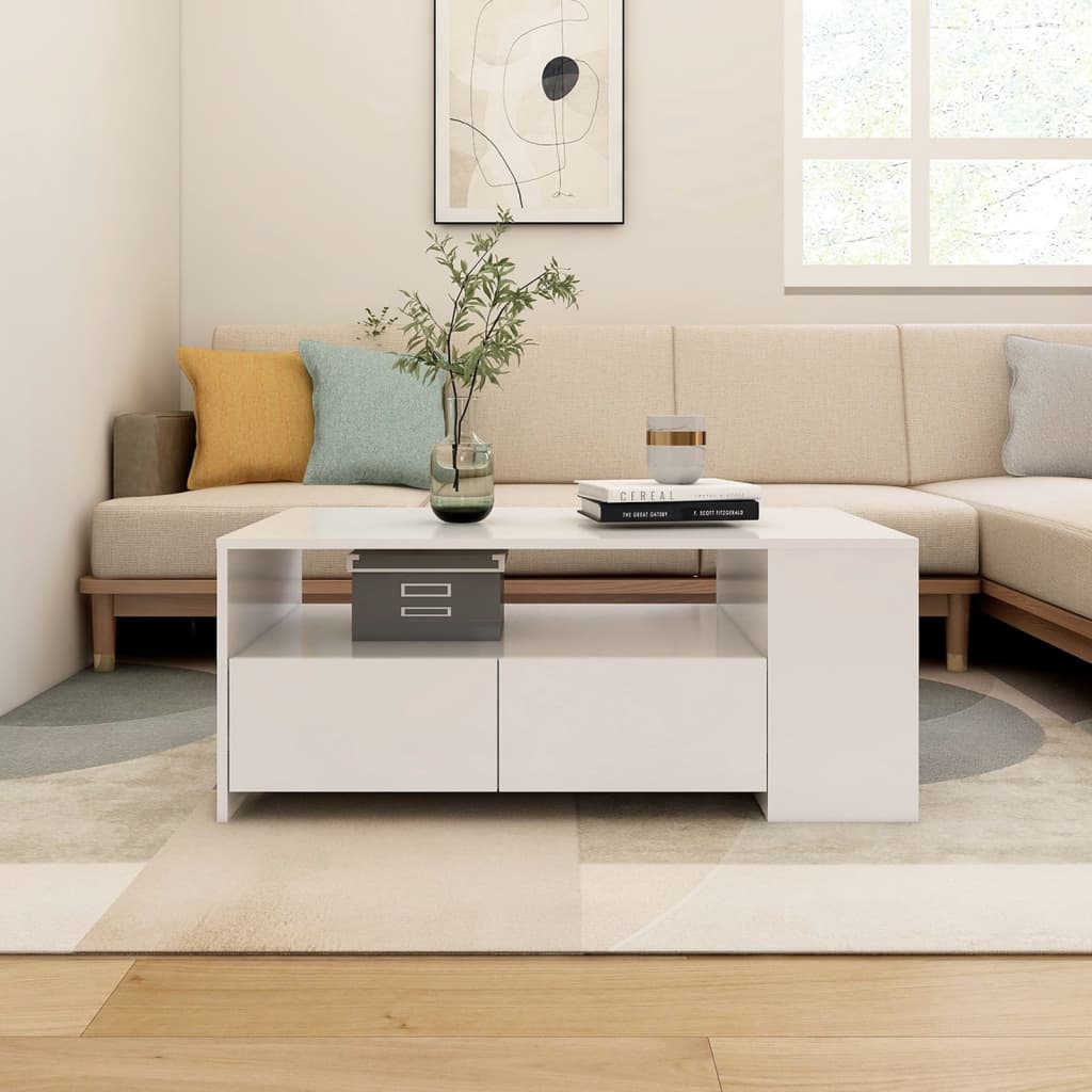Coffee Table White 102x55x42 cm Engineered Wood - Sid & Sam
