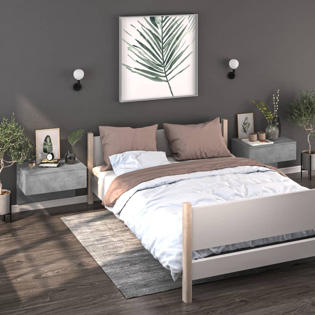 Bedside Table - Jemi Harrow 2 Piece Nightstand Concrete Grey 60cm - Direct Imports