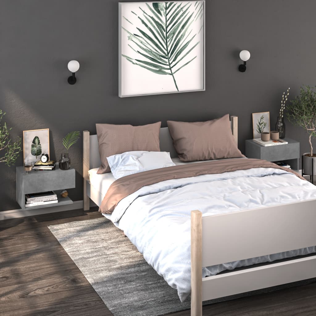 Bedside Table - Jemi Len 2 Piece Nightstand Concrete Grey 46cm - Merlin Deals