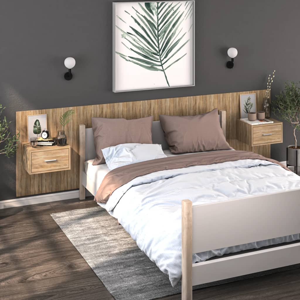 Wall-mounted Bedside Cabinets 2 Pieces Sonoma Oak - Decor Base