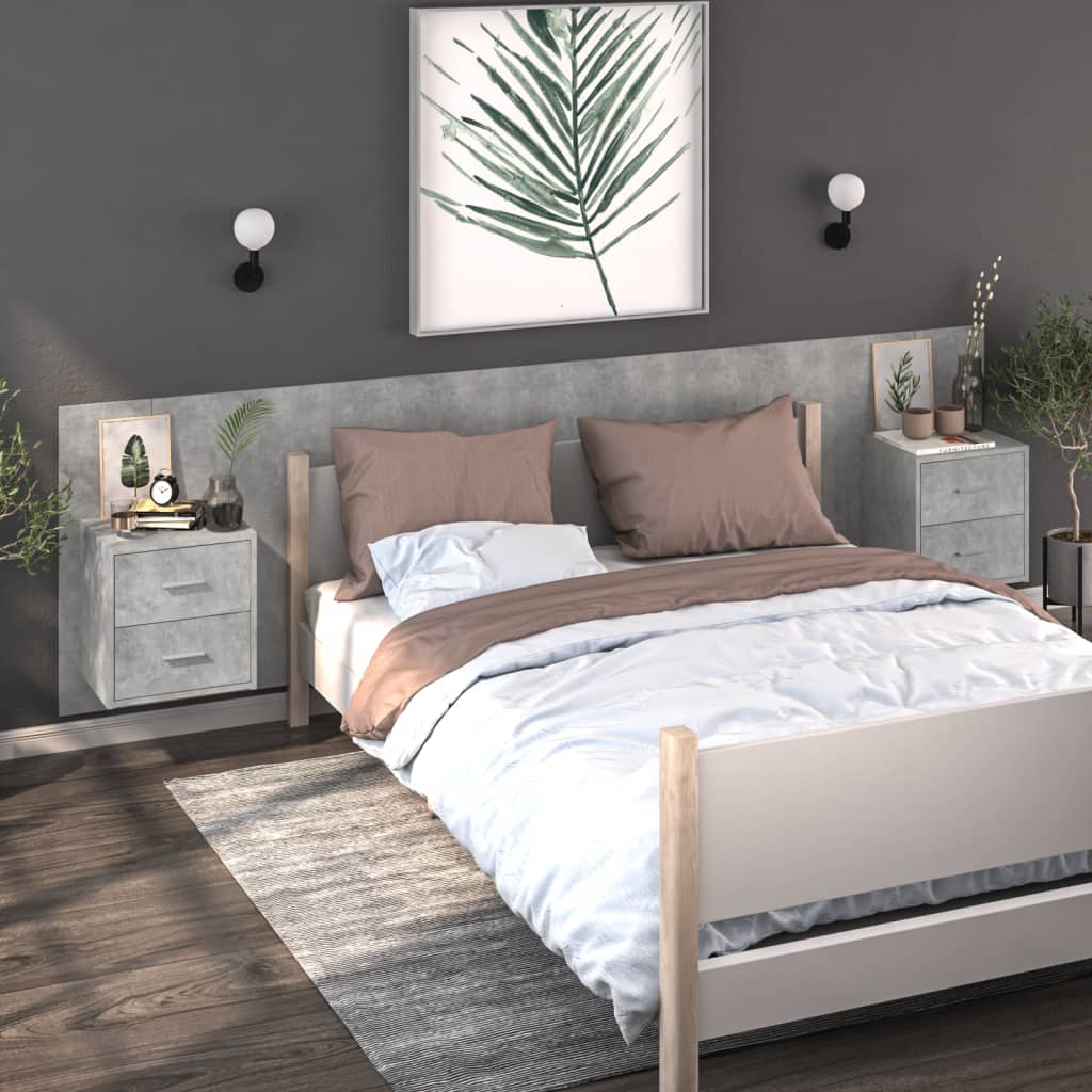 Bedside Table - Jemi Monty 2 Piece Nightstand Concrete Grey 48.5cm - Style and Chic