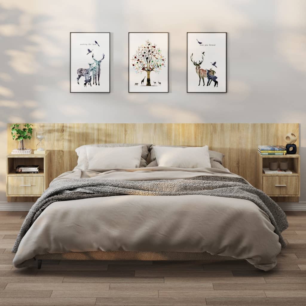 Bedside Table - Jemi Iris 2 Piece Nightstand Sonoma Oak 48.5cm - Merlin Deals