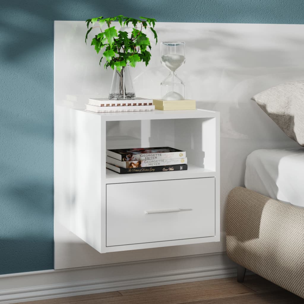 Bedside Table - Jemi Iris Nightstand High Gloss White 48.5cm - Design Hut