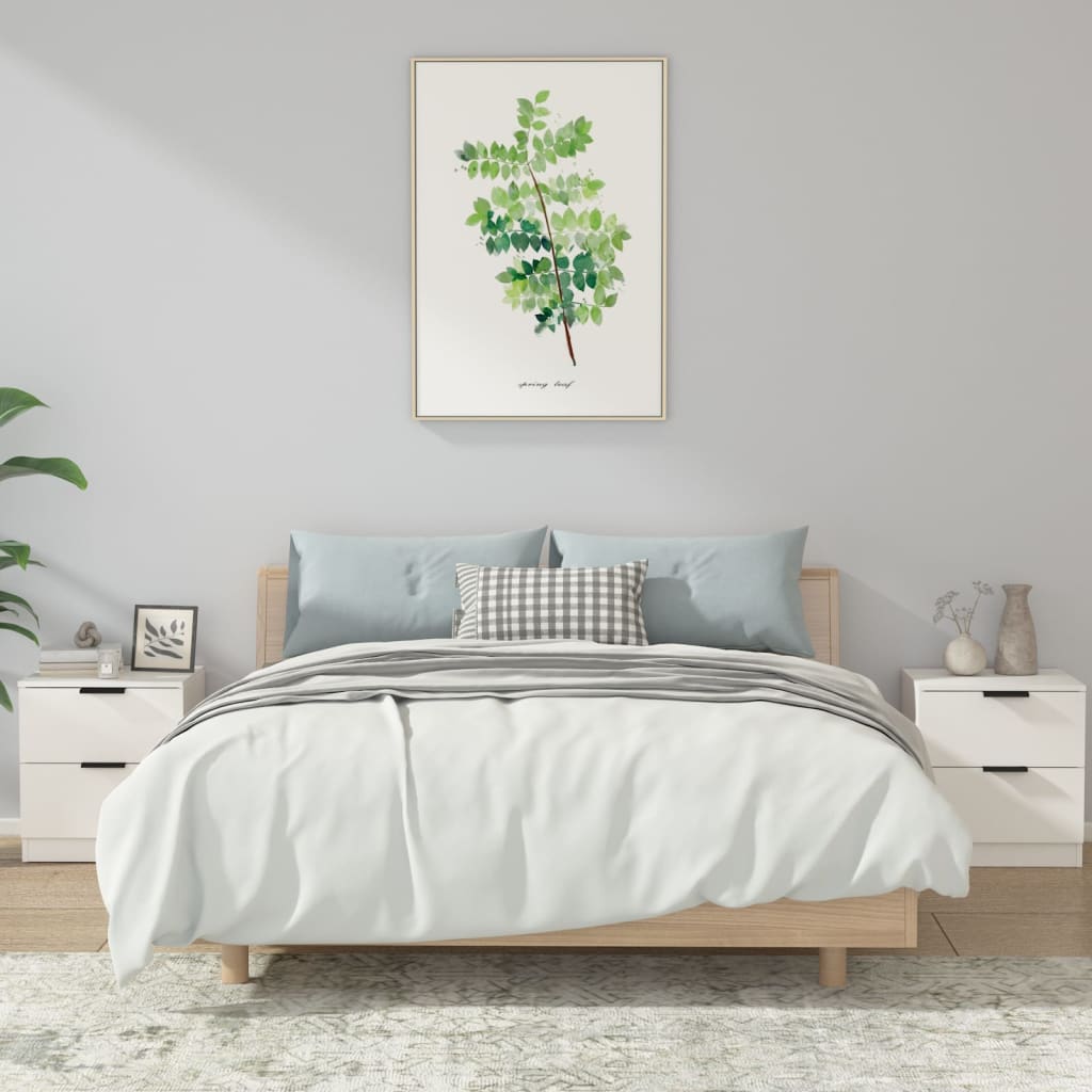 Bedside Table - LEONE Liv 2 Piece Nightstand White 45cm - Sid & Sam
