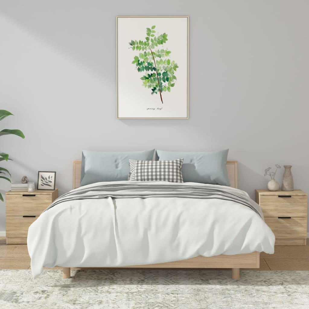 Bedside Table - LEONE Gene 2 Piece Nightstand Sonoma Oak 45cm - Decor Base