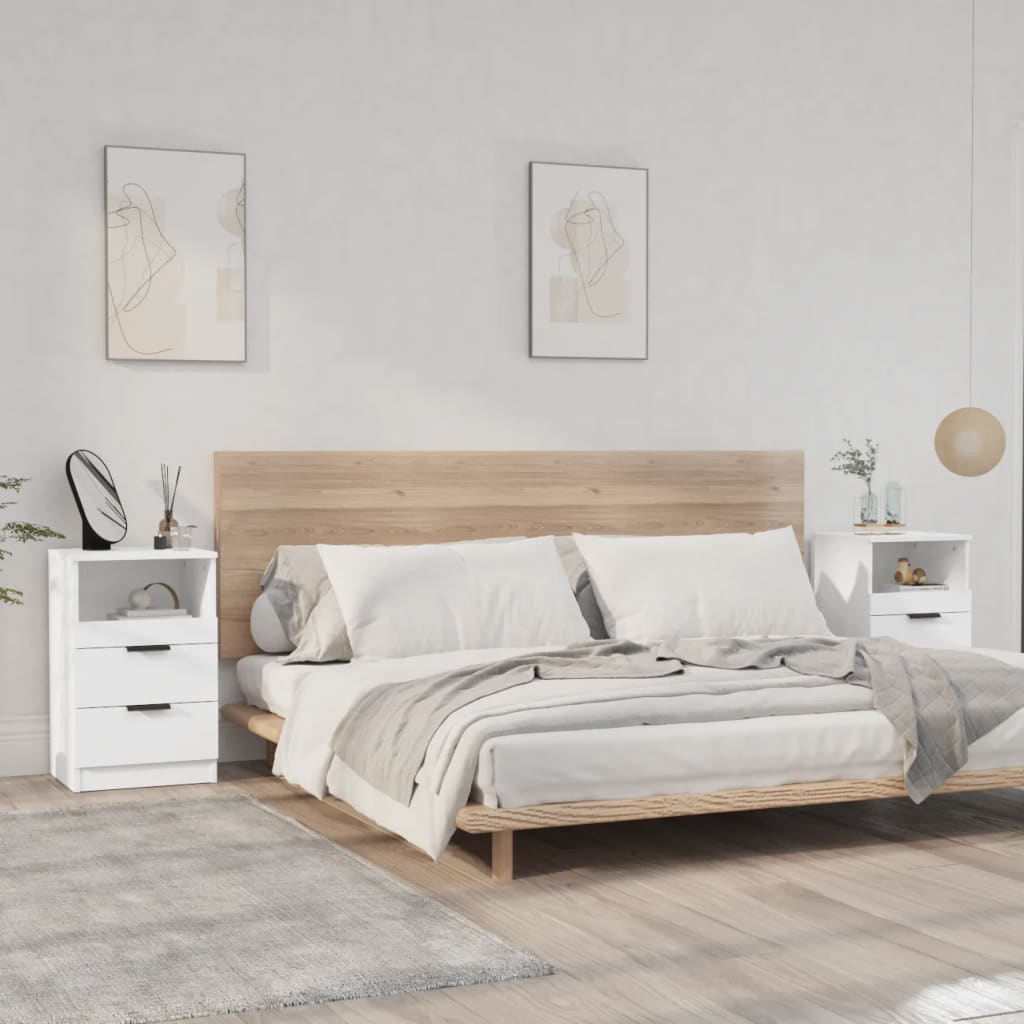 Bedside Table - LEONE Kit 2 Piece Nightstand White 40cm - Direct Imports