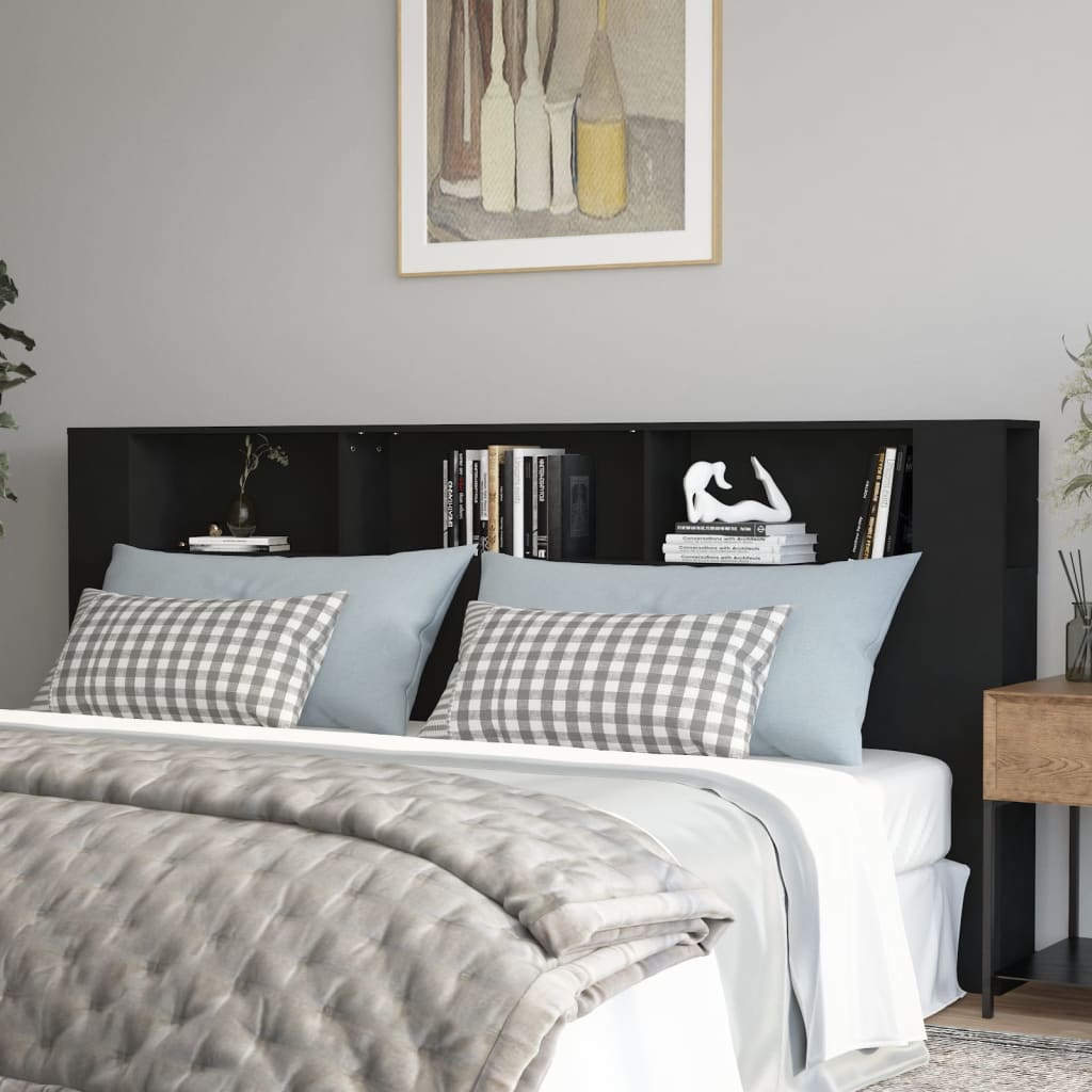Headboard Cabinet Black 220x18.5x104.5 cm - Discount Dealers
