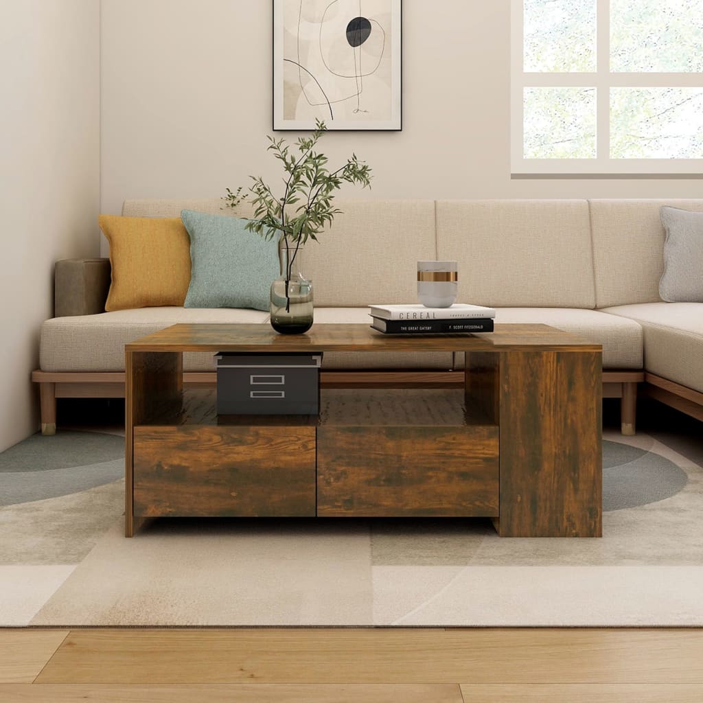 Coffee Table Smoked Oak 102x55x42 cm Engineered Wood - Merkel Designers