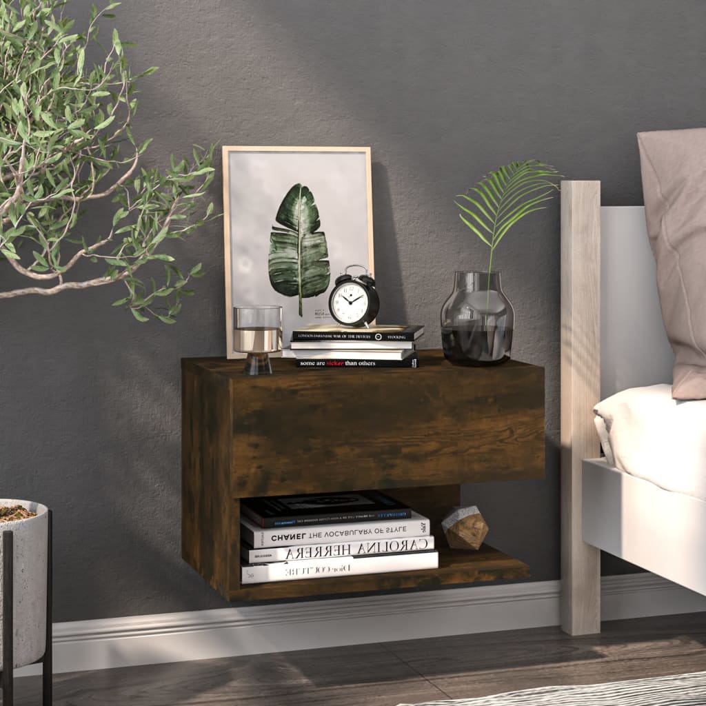 Bedside Table - Jemi Liv Nightstand Smoked Oak 46cm - R and M Furniture