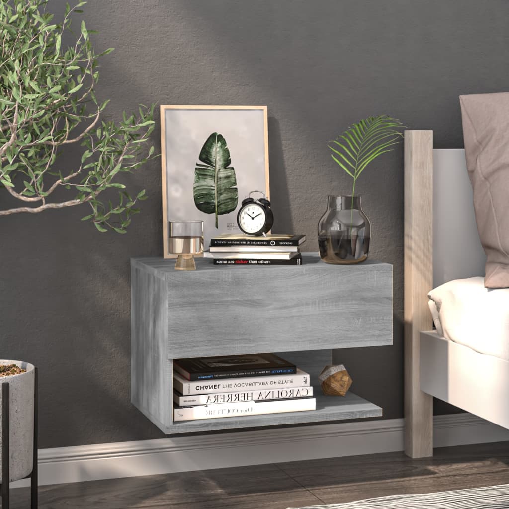 Bedside Table - Jemi Moe Nightstand Grey Sonoma 46cm - Sid & Sam