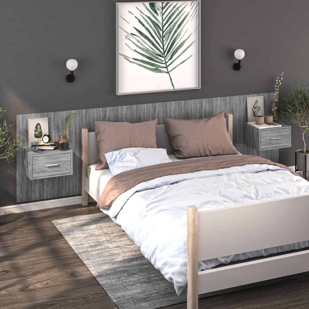 Wall-mounted Bedside Cabinets 2 Pieces Grey Sonoma - Sid & Sam