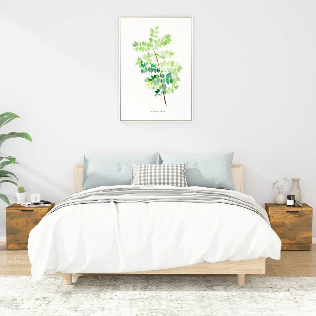 Bedside Table - MESA 2 Piece Nightstand Smoked Oak 40cm - Unbeatable Bargains