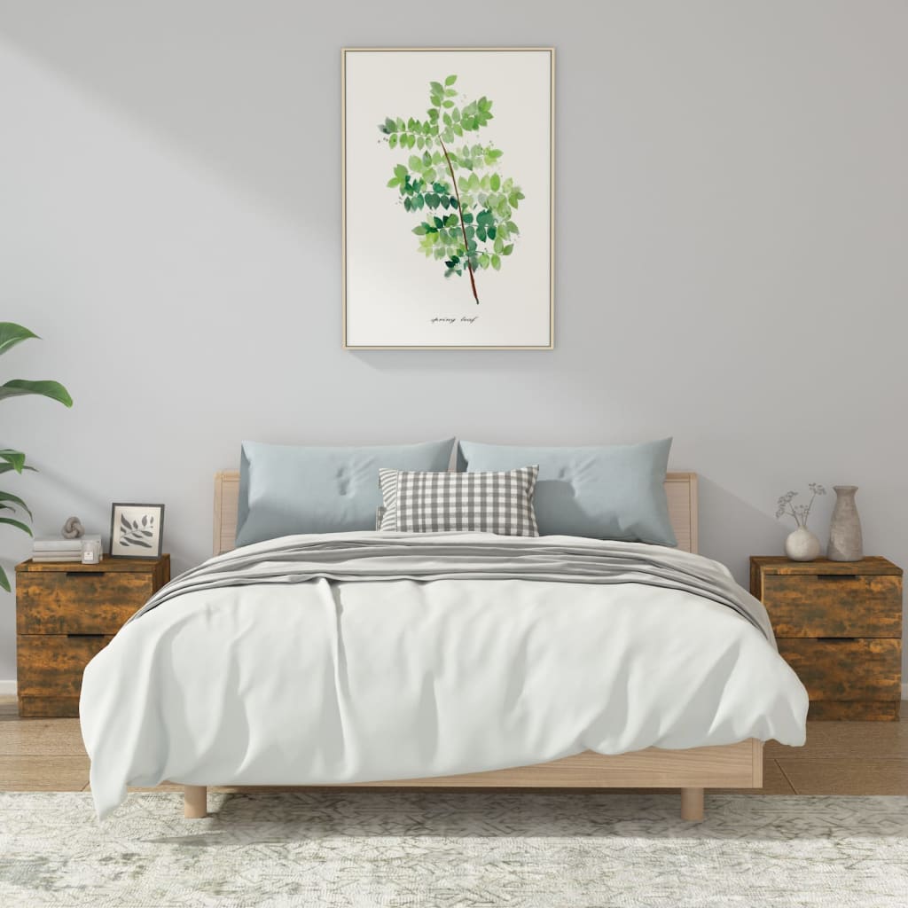 Bedside Table - LEONE Sam 2 Piece Nightstand Smoked Oak 39cm - Brittle & Co
