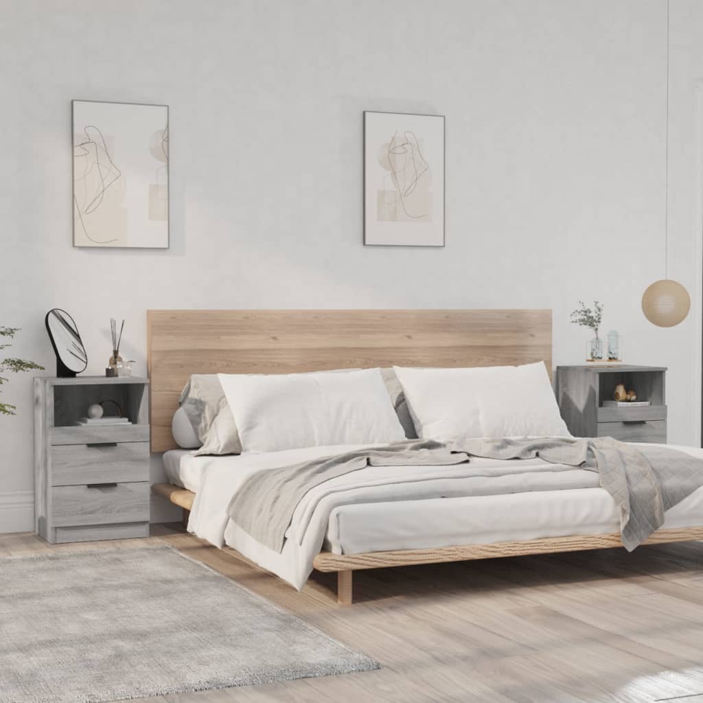 Bedside Table - LEONE Liv 2 Piece Nightstand Grey Sonoma 40cm - Merlin Deals