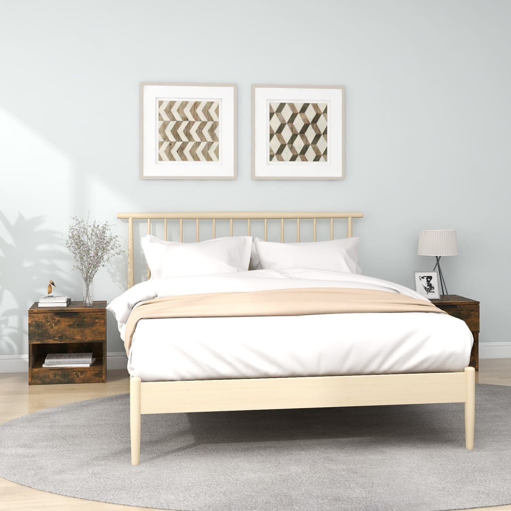 Bedside Table - LEONE Serifos 2 Piece Nightstand Smoked Oak 40cm - Design Hut