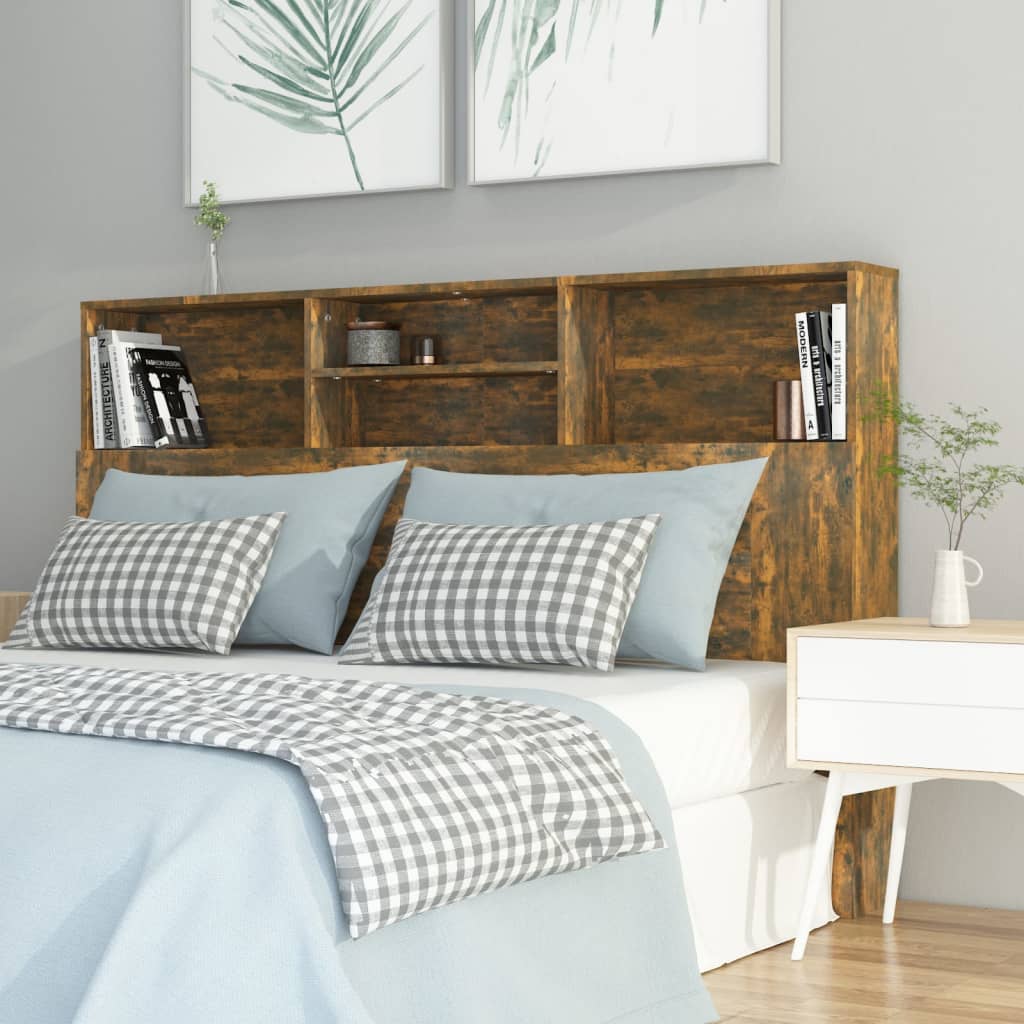 Headboard Cabinet Smoked Oak 160x19x103.5 cm - Direct Imports