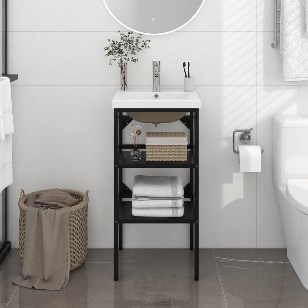 Bathroom Washbasin Frame with Built-in Basin Black Iron - Style and Chic