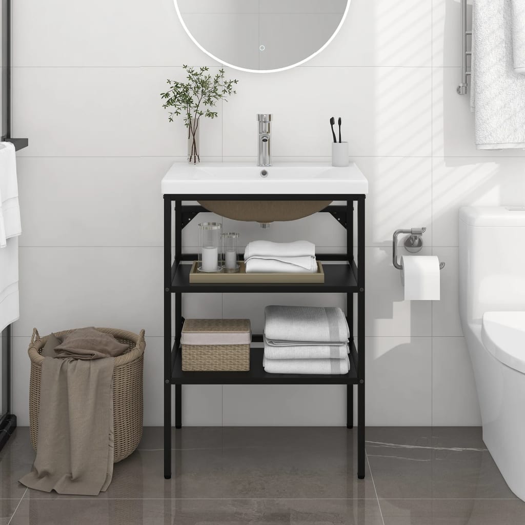 Bathroom Washbasin Frame with Built-in Basin Black Iron - Millennium Furniture