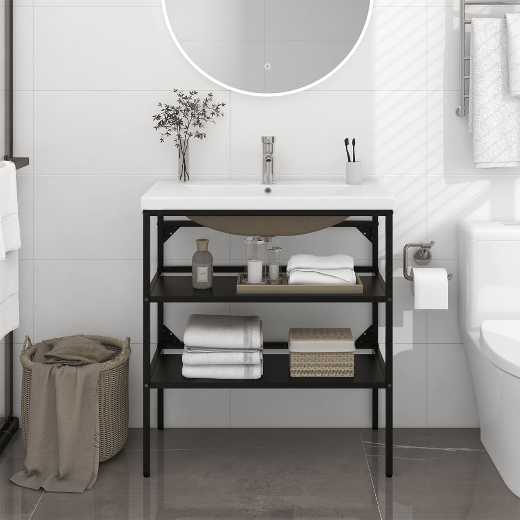 Bathroom Washbasin Frame with Built-in Basin Black Iron - The Home Maker