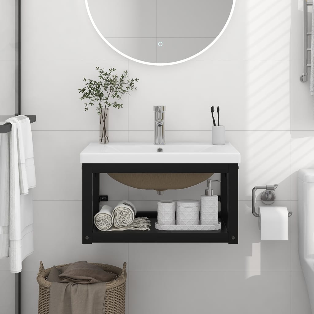 Bathroom Washbasin Frame with Built-in Basin Black Iron - Style and Chic