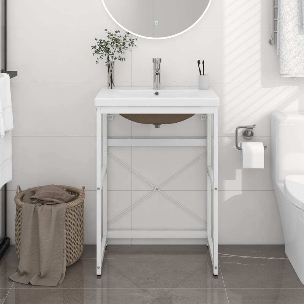Bathroom Washbasin Frame with Built-in Basin White Iron - Brittle & Co
