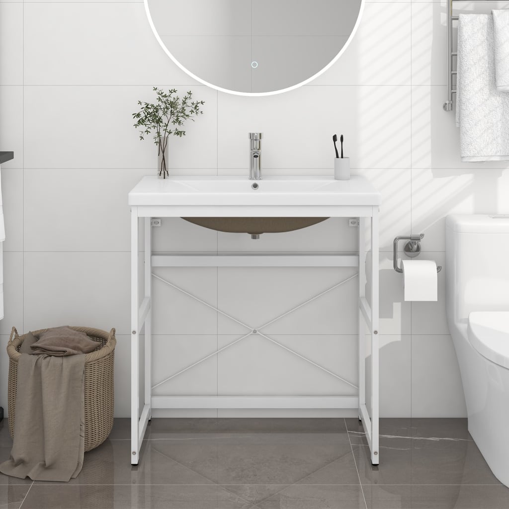 Bathroom Washbasin Frame with Built-in Basin White Iron - Sid & Sam