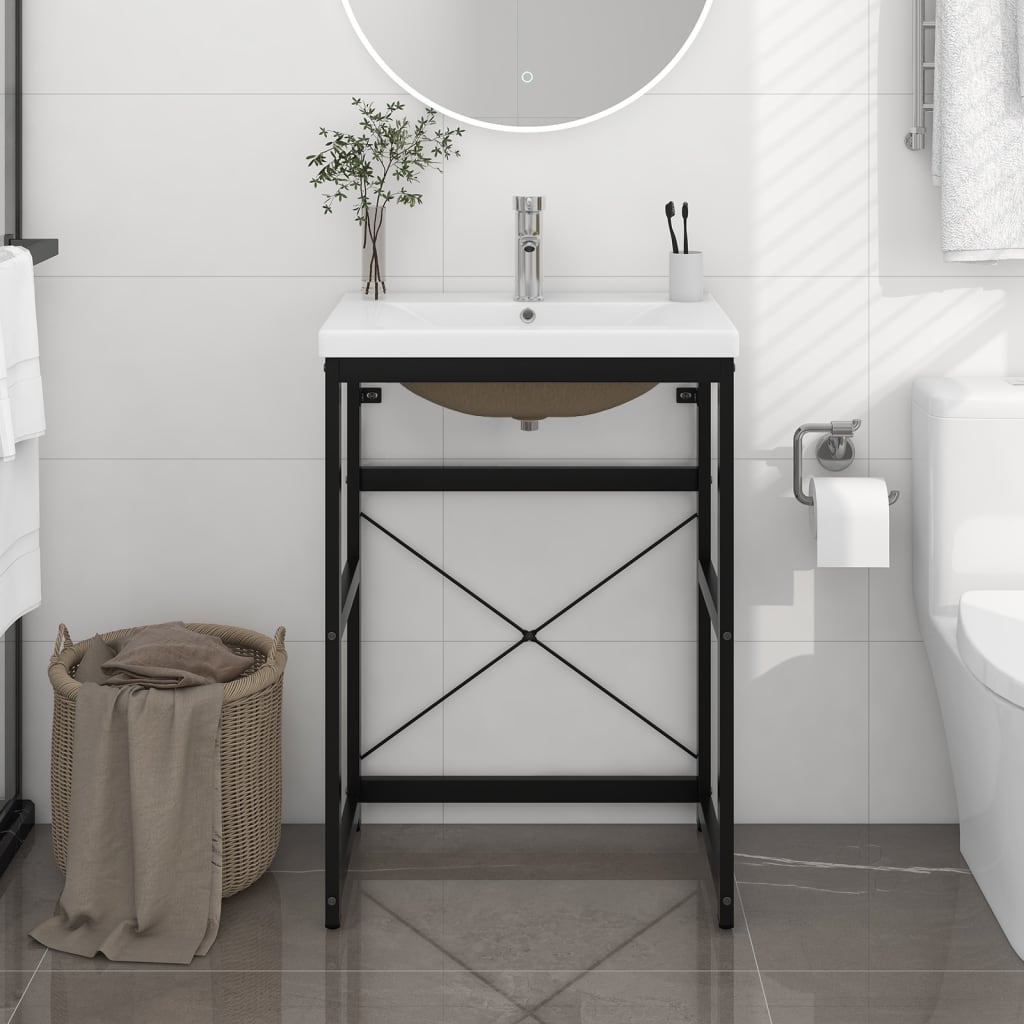 Bathroom Washbasin Frame with Built-in Basin Black Iron - Direct Imports