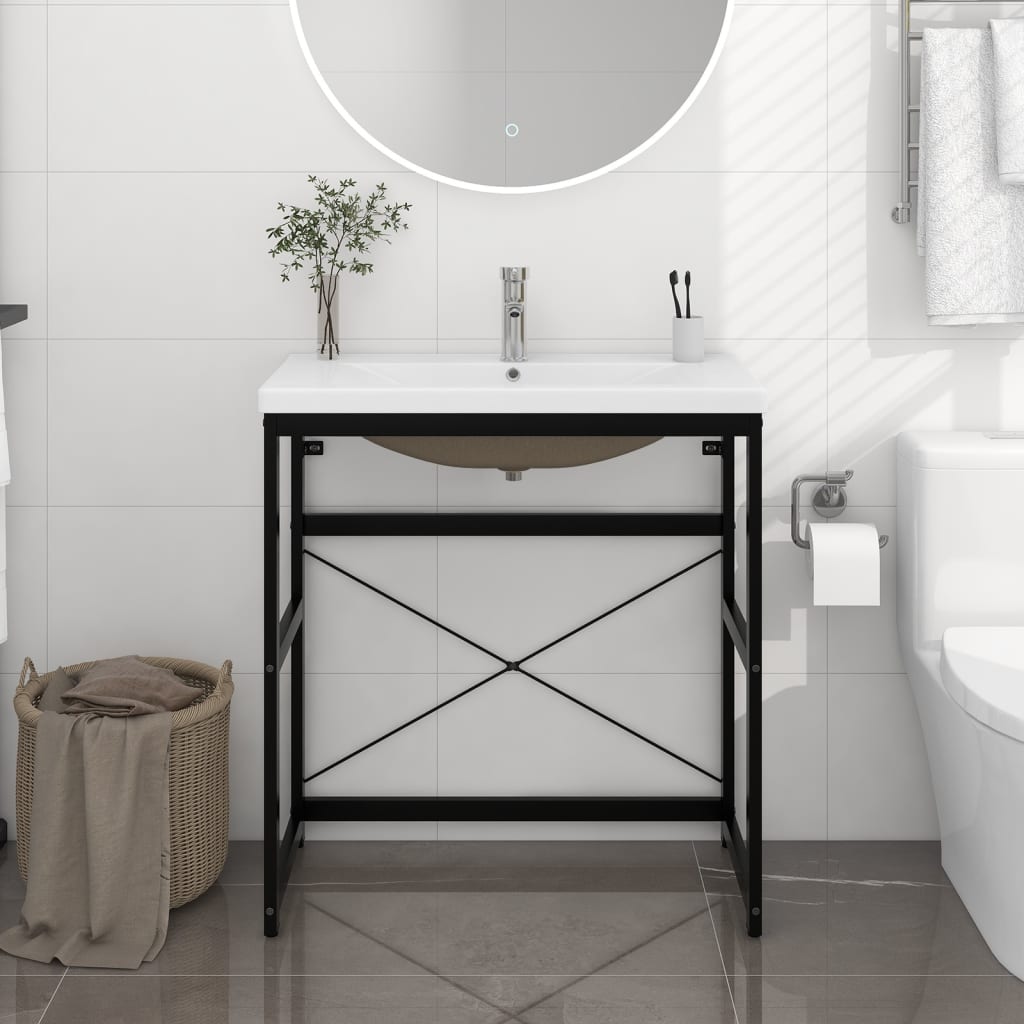Bathroom Washbasin Frame with Built-in Basin Black Iron - Brittle & Co