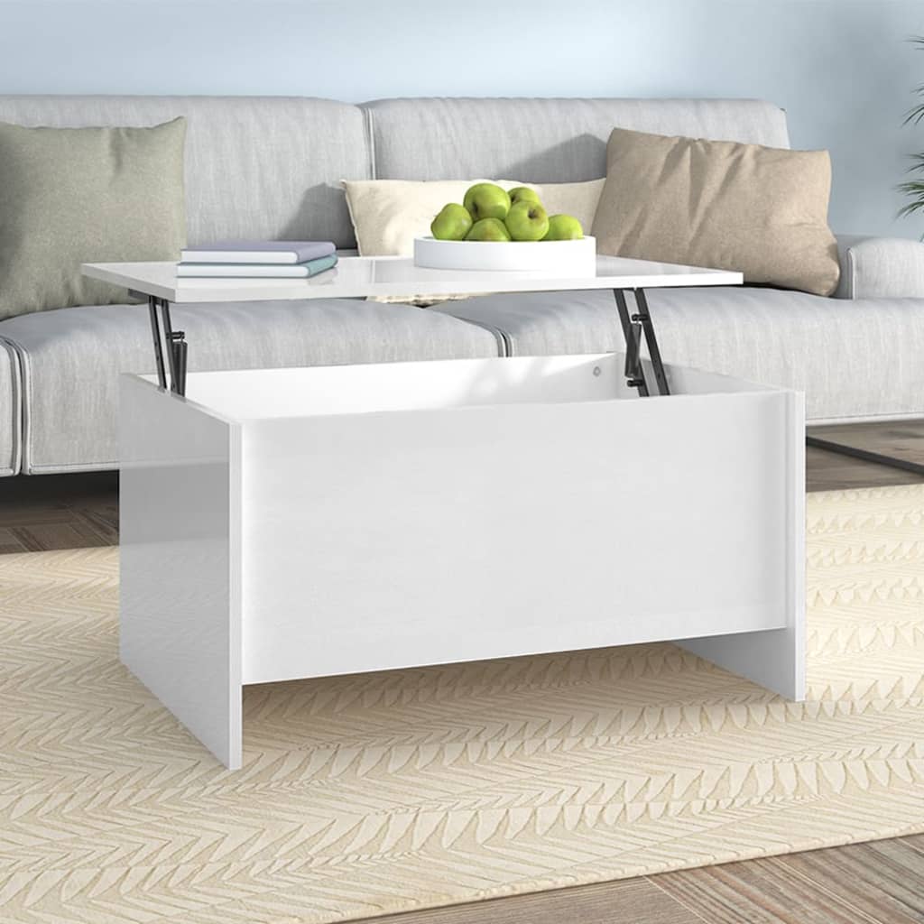 Coffee Table High Gloss White 80x55.5x41.5 cm Engineered Wood - Design Hut