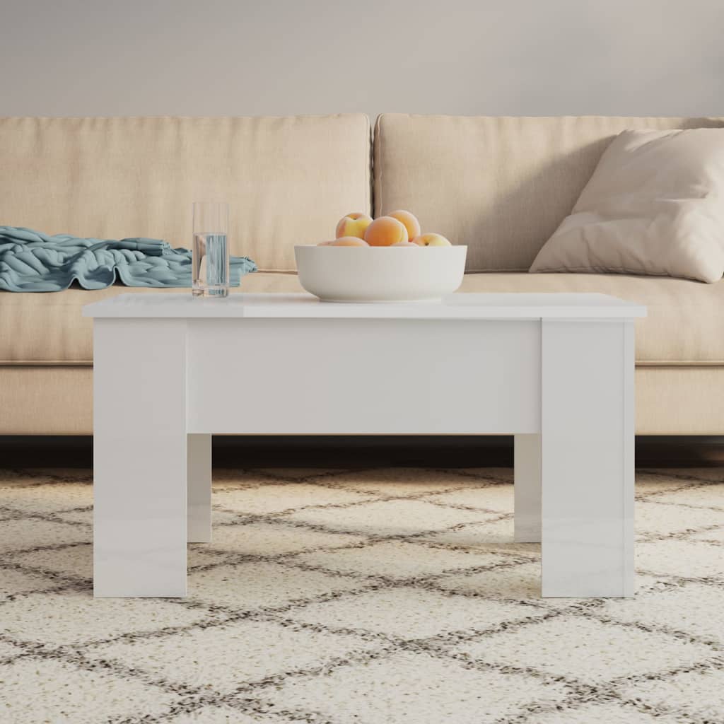 Coffee Table High Gloss White 79x49x41 cm Engineered Wood - The Home Maker