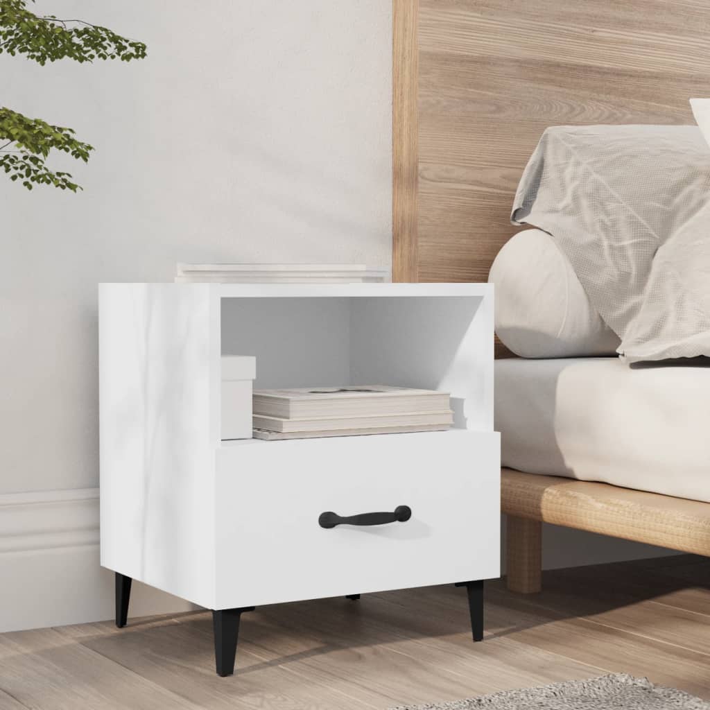 Bedside Cabinet White Engineered Wood - Discount Dealers