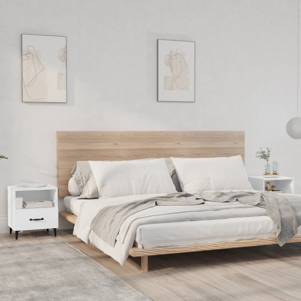 Bedside Table - LEONE Lee 2 Piece Nightstand White 40cm - Direct Imports