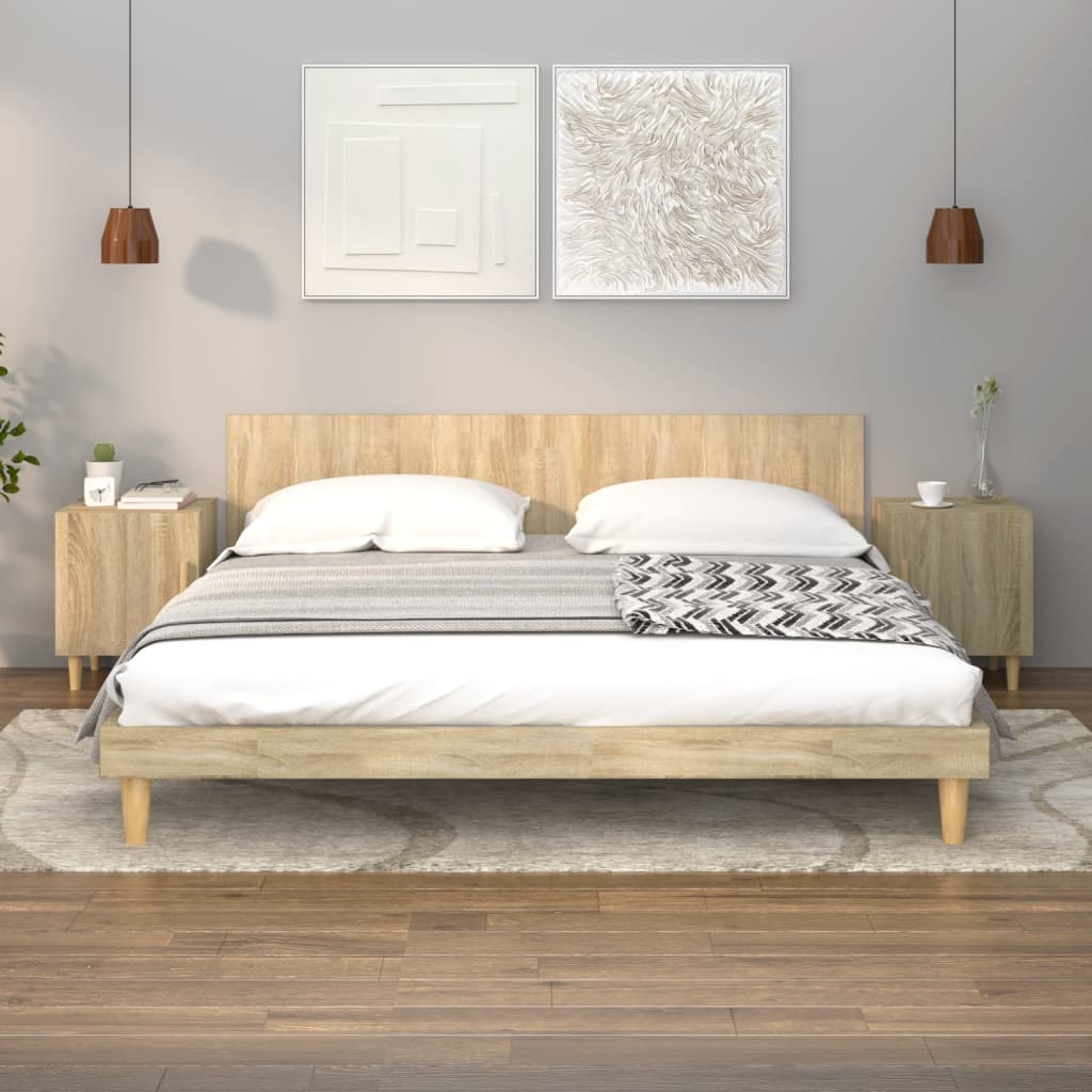 Bedside Table - LEONE Bea 2 Piece Nightstand Sonoma Oak 40cm - Decor Base