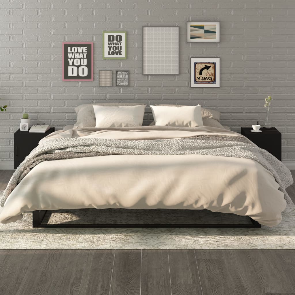 Bedside Table - LOWELL Rex 2 Piece Nightstand Black 40cm - Tyrell & Tyrell