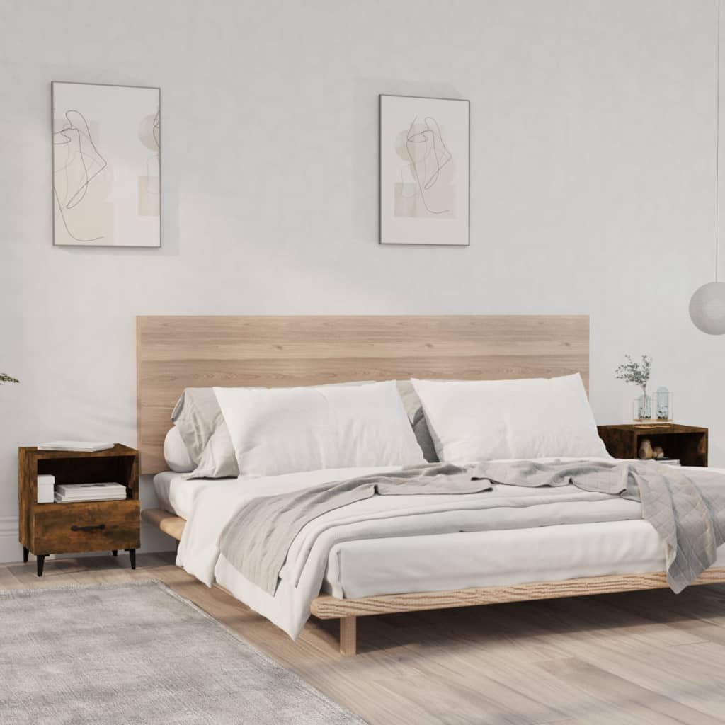 Bedside Table - LEONE Cal 2 Piece Nightstand Smoked Oak 40cm - Sid & Sam